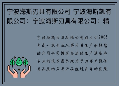 宁波海斯刃具有限公司 宁波海斯凯有限公司：宁波海斯刃具有限公司：精益求精，锋芒毕露